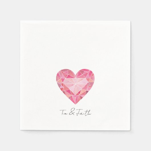 ピンクウォーターカラーハートジェムグラムダイヤモンドラブネーム スタンダードカクテルナプキン (正面)