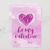 ピンクウォーターカラーハートバレンタイン シーズンカード (正面/裏面)