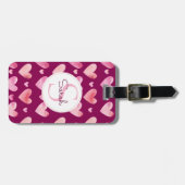 ピンクウォーターカラーハートバレンタイン&モノグラム ラゲッジタグ (正面横)