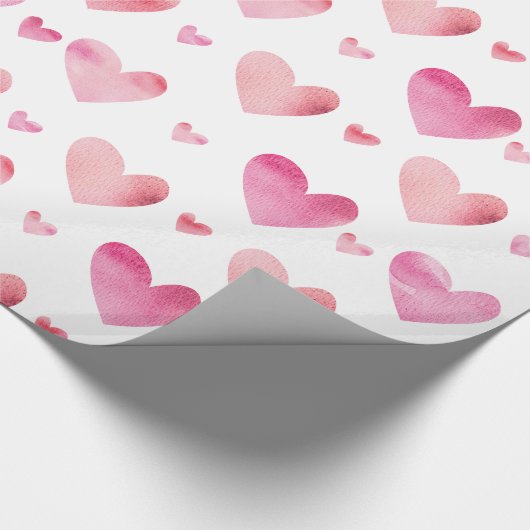 ピンクウォーターカラーハートバレンタイン ラッピングペーパー (角)