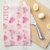 ピンクウォーターカラーハートバレンティンズキッチン キッチンタオル (四つ折り)