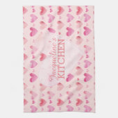 ピンクウォーターカラーハートバレンティンズキッチン キッチンタオル (縦)