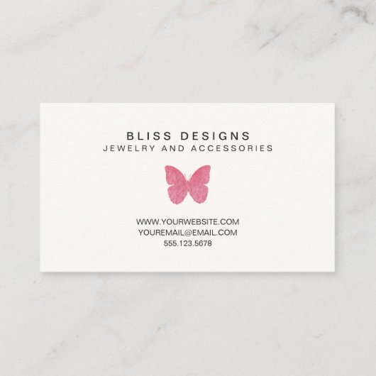 ピンクウォーターカラーバタフライロシンプルゴエレガントー 名刺 (裏面)