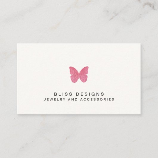 ピンクウォーターカラーバタフライロシンプルゴエレガントー 名刺 (正面)