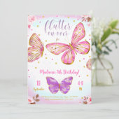 ピンクウォーターカラーバタフライ招待状 招待状 (スタンド正面)