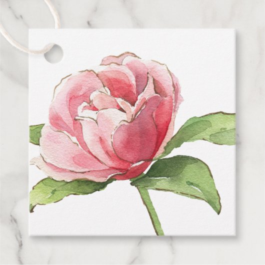 ピンクウォーターカラーバラギフトラベル フェイバータグ (正面)