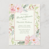 ピンクウォーターカラーバラセージグリーンブライダルシャワー インビテーションポストカード (正面)