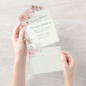 ピンクウォーターカラーバラセージグリーンブライダルシャワー オールインワン招待状 (貼ってはがせる)