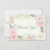 ピンクウォーターカラーバラセージグリーンブライダルシャワー サンキューカード (正面)