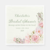 ピンクウォーターカラーバラセージグリーンブライダルシャワー スタンダードランチョンナプキン (正面)