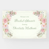 ピンクウォーターカラーバラセージグリーンブライダルシャワー 横断幕 (横)