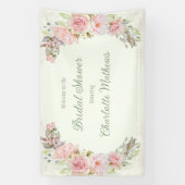 ピンクウォーターカラーバラセージグリーンブライダルシャワー 横断幕 (縦)