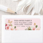 ピンクウォーターカラーバラバタフライ差出人住所 ラベル (インサイチュ)