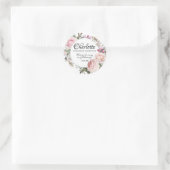 ピンクウォーターカラーバラパーソナライズされた《キリスト教》洗礼式や命名式 ラウンドシール (バッグ)