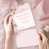 ピンクウォーターカラーバラブライダルシャワー オールインワン招待状