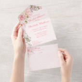 ピンクウォーターカラーバラブライダルシャワー オールインワン招待状 (貼ってはがせる)