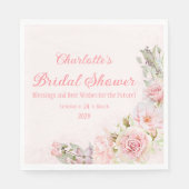 ピンクウォーターカラーバラブライダルシャワー スタンダードランチョンナプキン (正面)