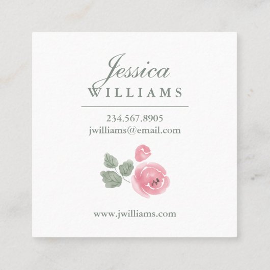 ピンクウォーターカラーバラ植物学名刺 スクエア名刺 (裏面)