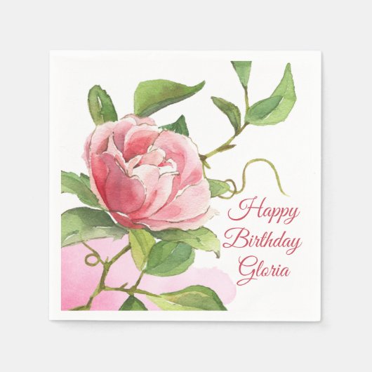 ピンクウォーターカラーバラ紙ナプキン スタンダードカクテルナプキン (正面)