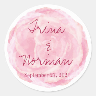 ピンクウォーターカラーバラ結婚式用シール ラウンドシール
