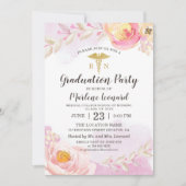 ピンクウォーターカラーバラRNナース卒業パーティー 招待状 (正面)