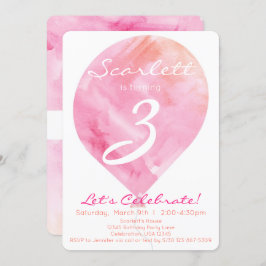 ピンクウォーターカラーバルーン小さな女の子誕生日 招待状