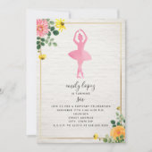 ピンクウォーターカラーバレリナブリックフローラ誕生日 招待状 (正面)