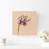 ピンクウォーターカラーバーバスカム赤面フラワー スクエア壁時計 (ホーム)