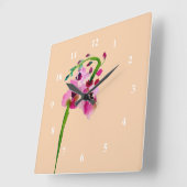 ピンクウォーターカラーバーバスカム赤面フラワー スクエア壁時計 (傾斜)