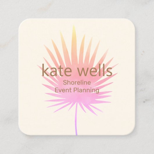 ピンクウォーターカラーパームブランチトロピカルイベントプランナー スクエア名刺 (正面)