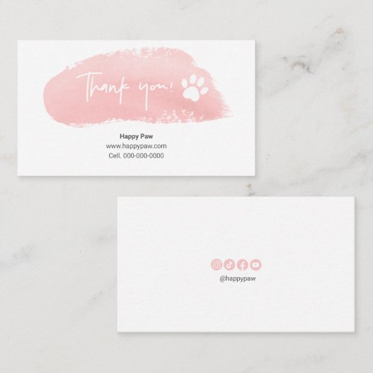 ピンクウォーターカラービジネスサンキューカード 名刺 (正面/裏面)