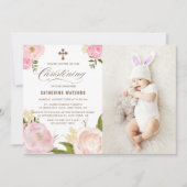 ピンクウォーターカラーピニーズフォト《キリスト教》洗礼式や命名式 招待状 (正面)
