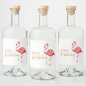 ピンクウォーターカラーフラミンゴ金ゴールドグリッター誕生日 リキュールボトルラベル (ボトル)