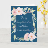 ピンクウォーターカラーフラワーズインロー誕生日 カード (黄色い花)