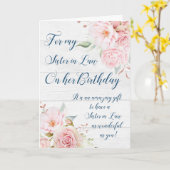 ピンクウォーターカラーフラワーズシスターインロー誕生日 カード (黄色い花)