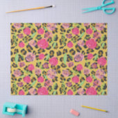 ピンクウォーターカラーフラワーズヒョウアニマルプリント 薄葉紙 (クラフト)