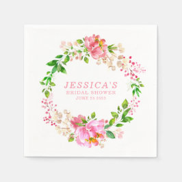 ピンクウォーターカラーフラワーズブライダルシャワーカスタム紙 スタンダードカクテルナプキン