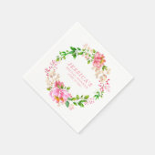 ピンクウォーターカラーフラワーズブライダルシャワーカスタム紙 スタンダードカクテルナプキン (角)