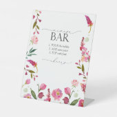 ピンクウォーターカラーフラワーズブライダルシャワーミモザバー 台座サイン (正面)