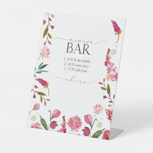 ピンクウォーターカラーフラワーズブライダルシャワーミモザバー 台座サイン (正面)