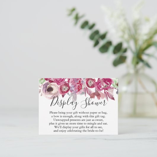 ピンクウォーターカラーフラワーノラップブライダルシャワー エンクロージャーカード (スタンド正面)