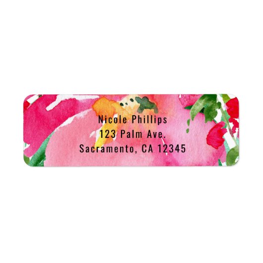 ピンクウォーターカラーフラワーフローラ夏ブライダルシャワー ラベル (正面)