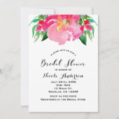 ピンクウォーターカラーフラワーフローラ夏ブライダルシャワー 招待状 (正面)