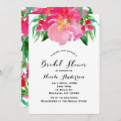 ピンクウォーターカラーフラワーフローラ夏ブライダルシャワー 招待状 (正面/裏面)