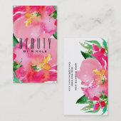 ピンクウォーターカラーフラワーフローラ夏美しいシック 名刺 (正面/裏面)
