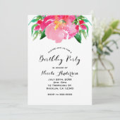 ピンクウォーターカラーフラワーフローラ夏誕生日 招待状 (スタンド正面)