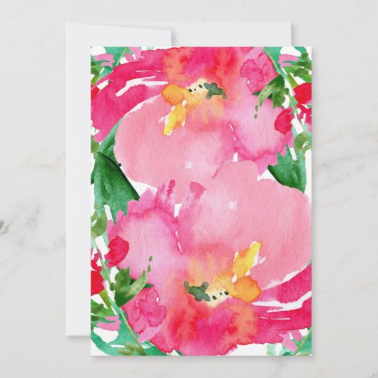 ピンクウォーターカラーフラワーフローラ夏誕生日 招待状 (裏面)