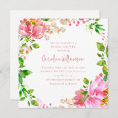 ピンクウォーターカラーフラワーリース素朴ブライダルシャワー 招待状 (正面/裏面)