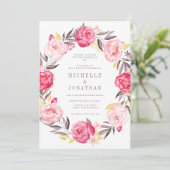 ピンクウォーターカラーフラワーリース結婚式招待状 招待状 (スタンド正面)