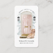 ピンクウォーターカラーフロントドアドッグ実在エステートエージェント 名刺 (正面)